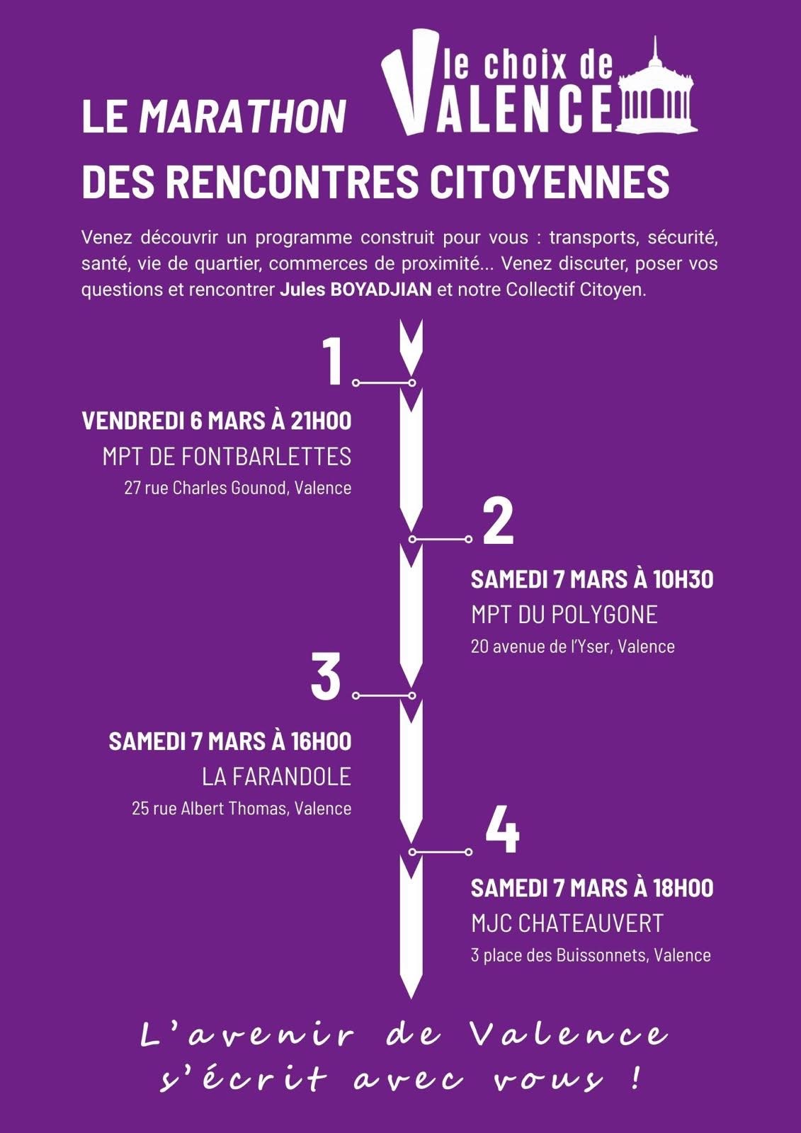 Affiche du Marathon des Rencontres Citoyennes — Le Choix de Valence, 6 et 7 mars 2026